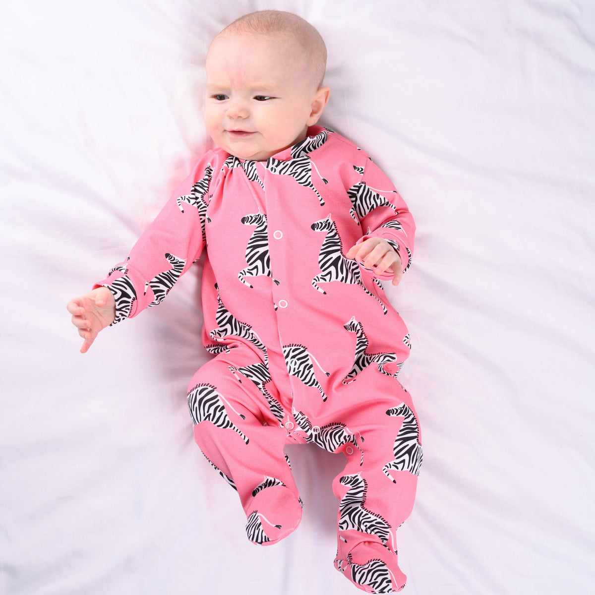 Unisex Baby Cotton Sleepsuit (Onesie) – Pink Zebra Print