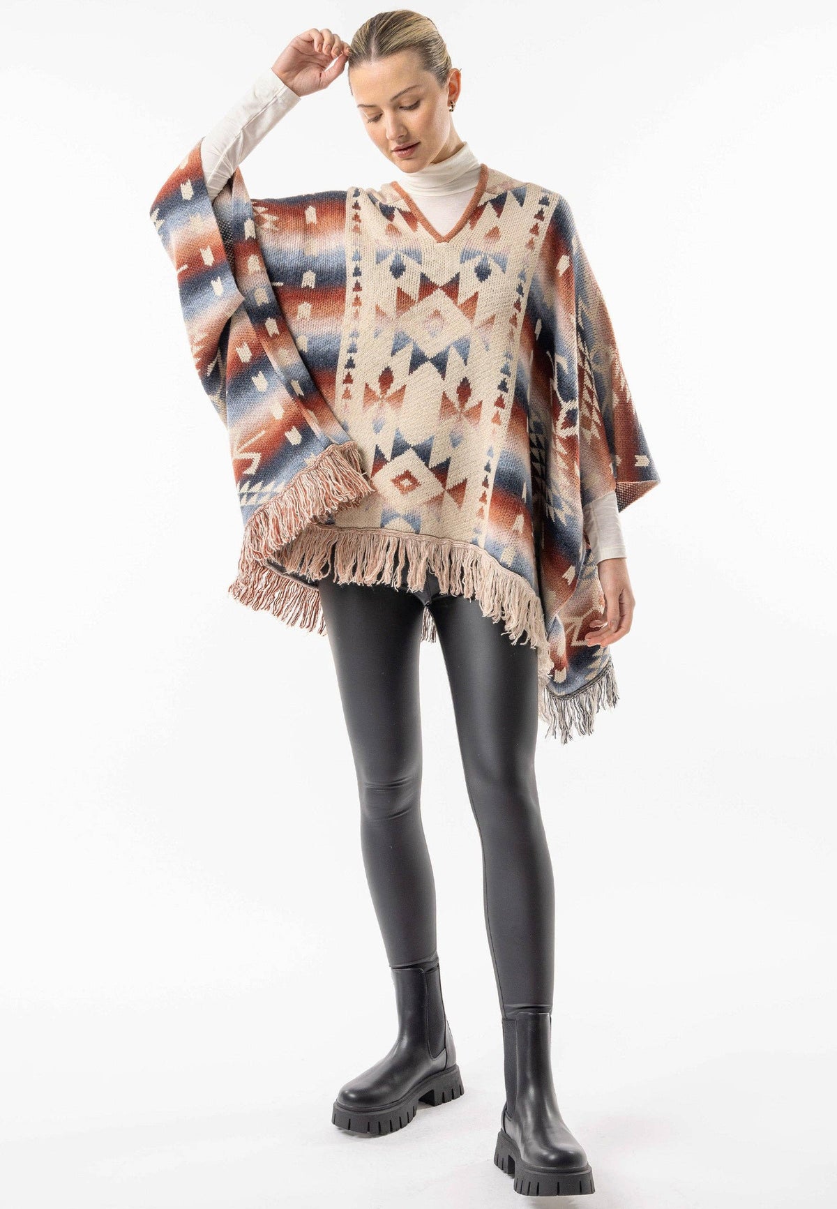 Californian Hooded Batwing Poncho with Fringe