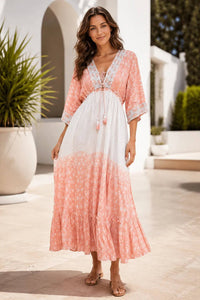 Womens Cotton Printed Maxi Dresses – Multi Colour