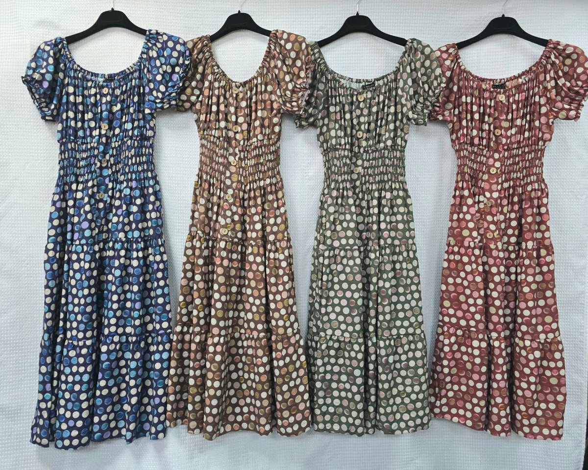 Tonal Polka Dot Midi Bardot Dress