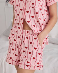 Wavy Stripe Heart Print Short Pyjama Set