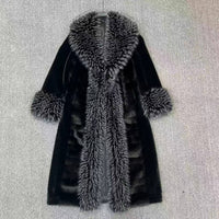Black Faux Fur Long Coat with Faux Fur Collar & Cuffs