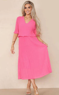 Plain Plisse Pleated Layered Maxi Dress