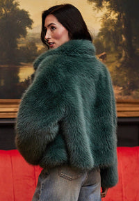 Faux Fur Short Coat in Teal