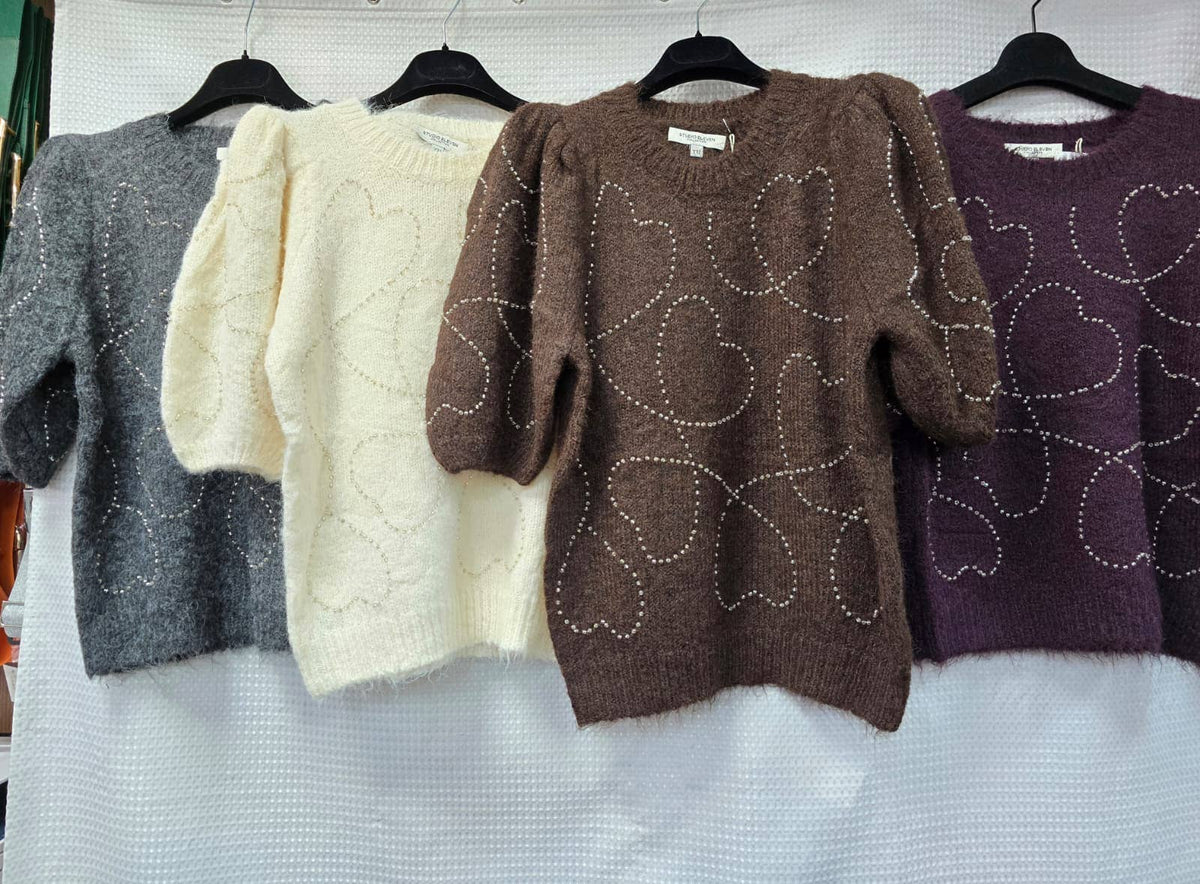 Sequin Heart Soft Touch Short Sleeve Knit Jumper