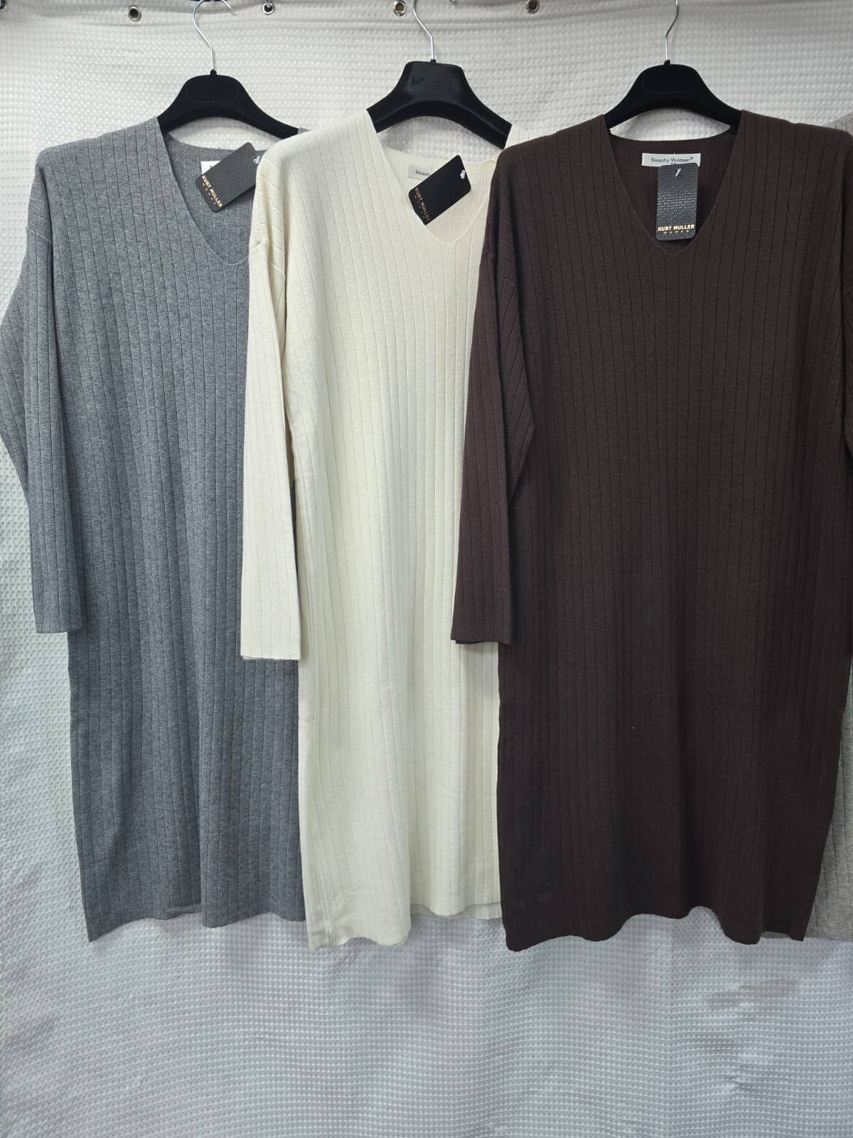 V neck Ribbed Knit Dress