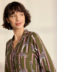 Wavy Stripe Giraffe Print Long Pyjama Set