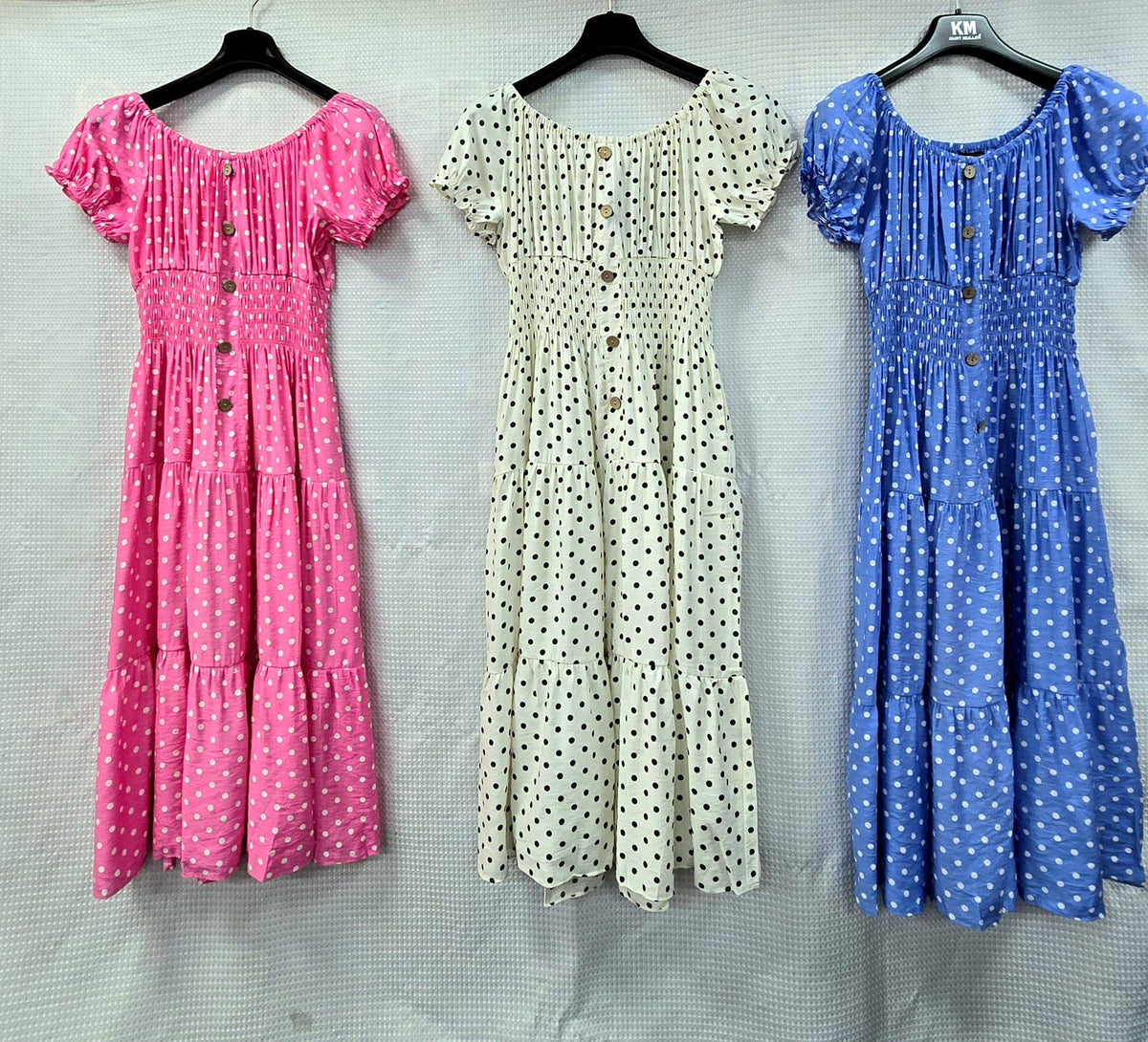 Priya Polka Dot Midi Bardot Dress