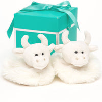 Highland Cow Plush Baby Slippers Cream - 0-6 months