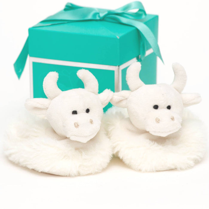 Highland Cow Plush Baby Slippers Cream - 0-6 months