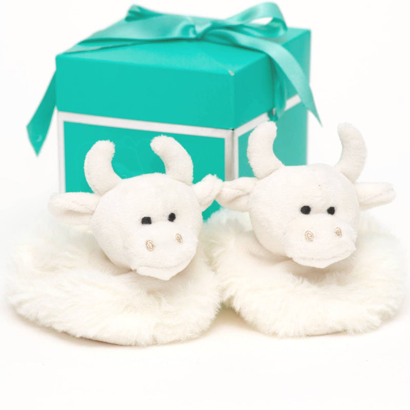 Highland Cow Plush Baby Slippers Cream - 0-6 months