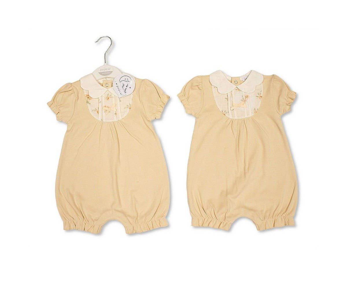 Baby Girls Short Romper with Chiffon Pleat and Flower Print