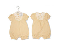 Baby Girls Short Romper with Chiffon Pleat and Flower Print