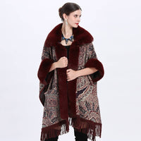 Luxurious Paisley Cape with Faux Fur Collar and Cuffs