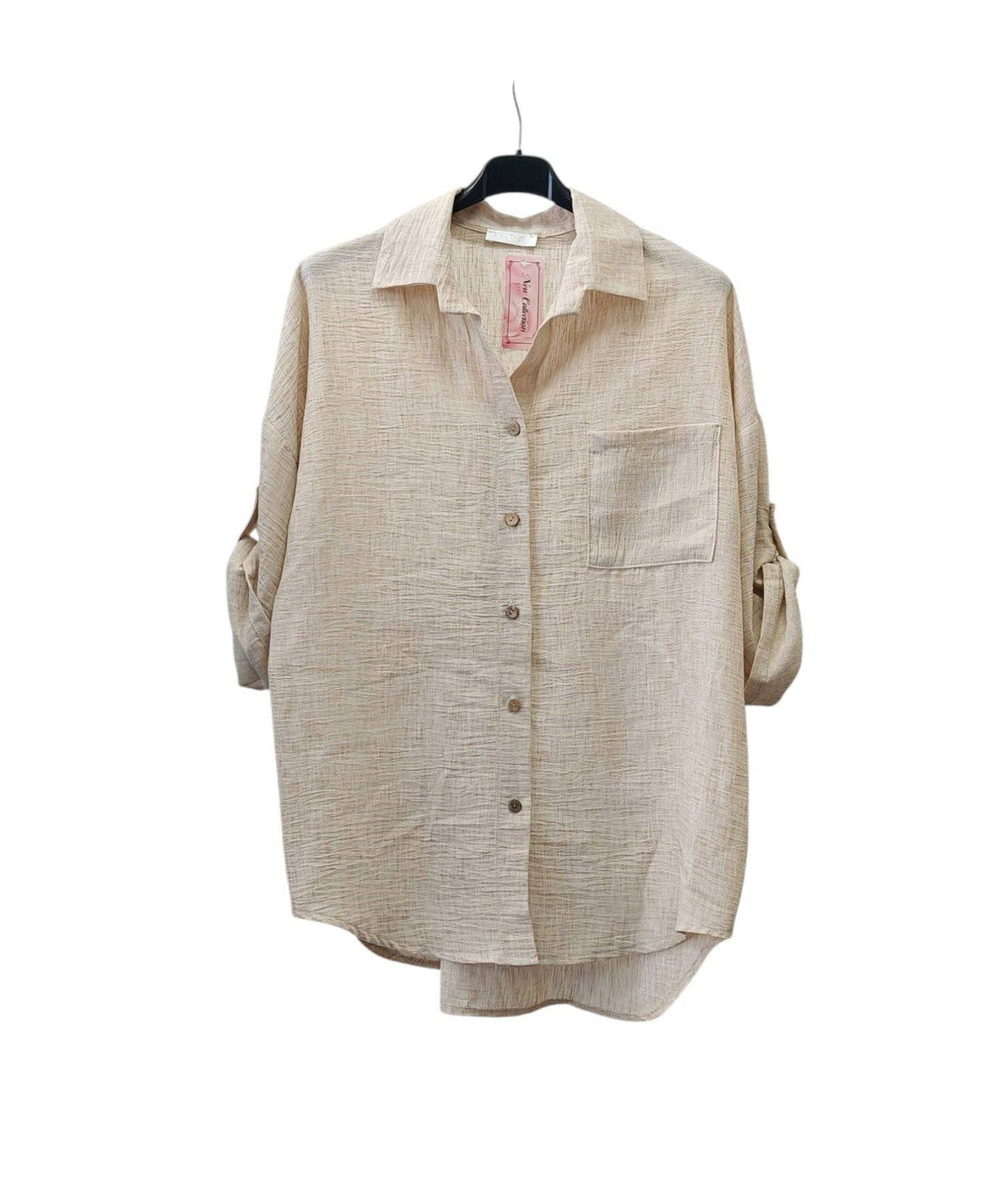 Italian One Size Full Button Linen Shirt Blouse with Pocket