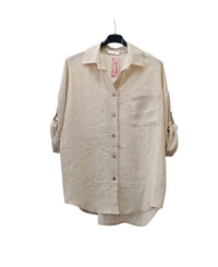 Italian One Size Full Button Linen Shirt Blouse with Pocket