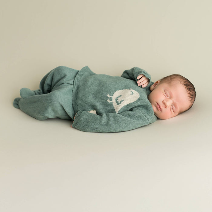 Micu Micu - Teal Knitted Cotton Coming Home Set with Bird Detail