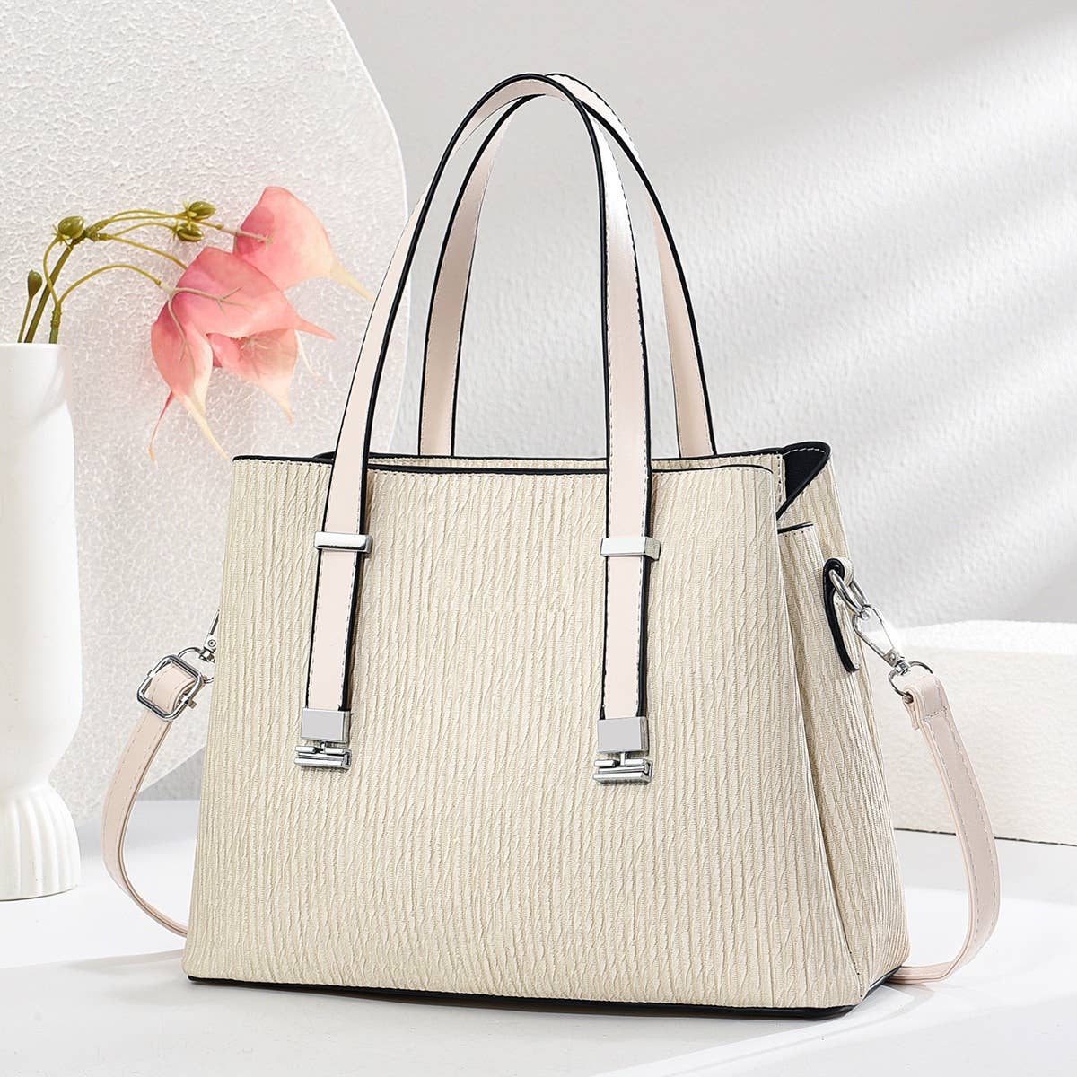 Classic Silver Hardware Medium Size 3 compartment Tote Bag