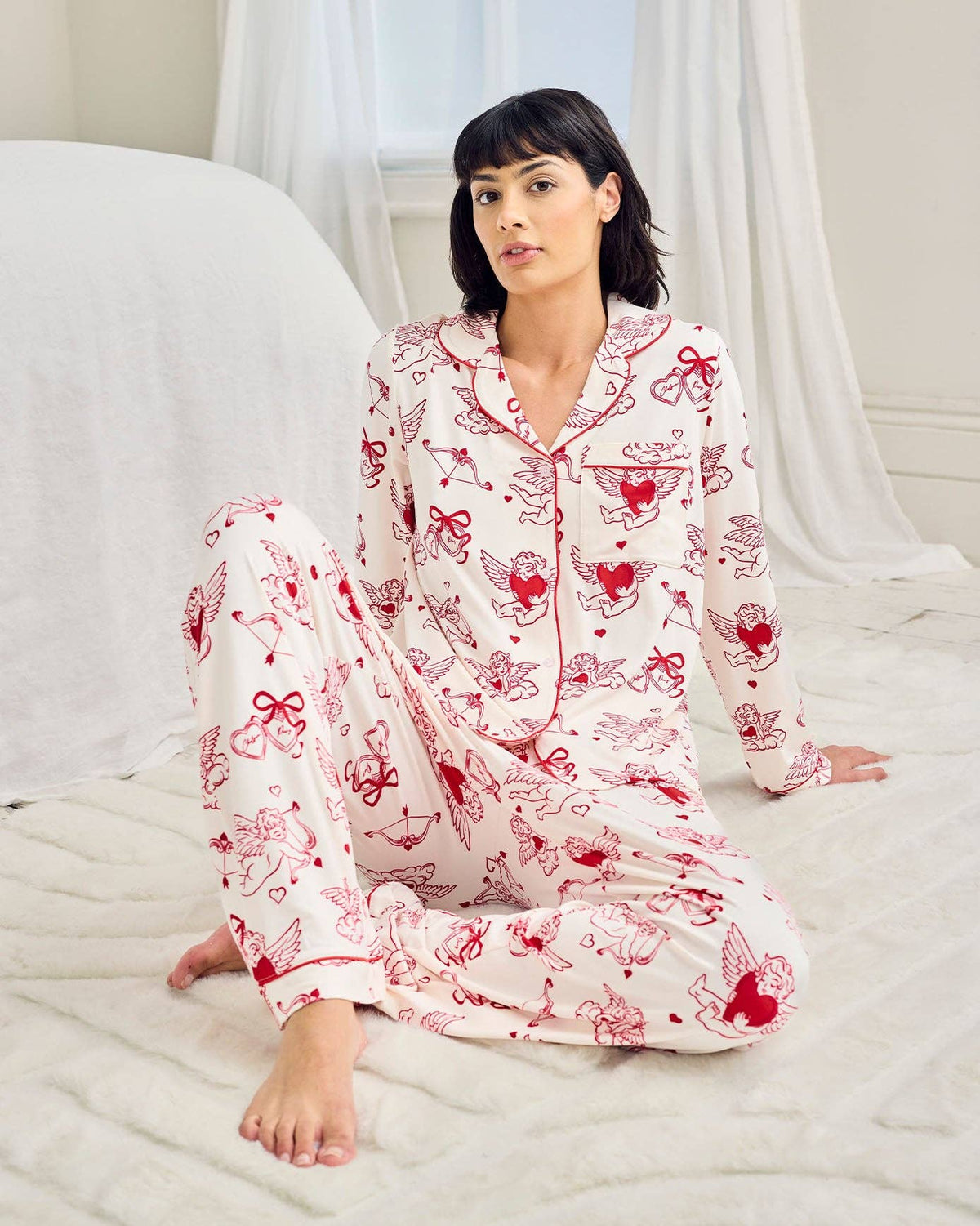 Chelsea Peers - Valentine's Cherubs Print Long Pyjama Set