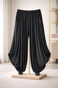Italian Womens Oversized Jersey Harem Trousers – Wide Leg Baggy Pants