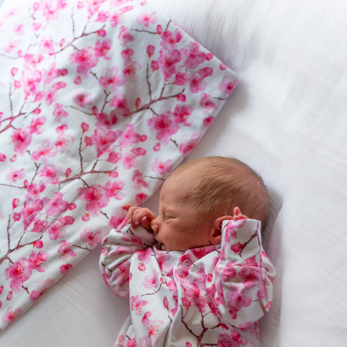 Unisex Baby Cotton Sleepsuit (Onesie) – Cherry Blossom Print