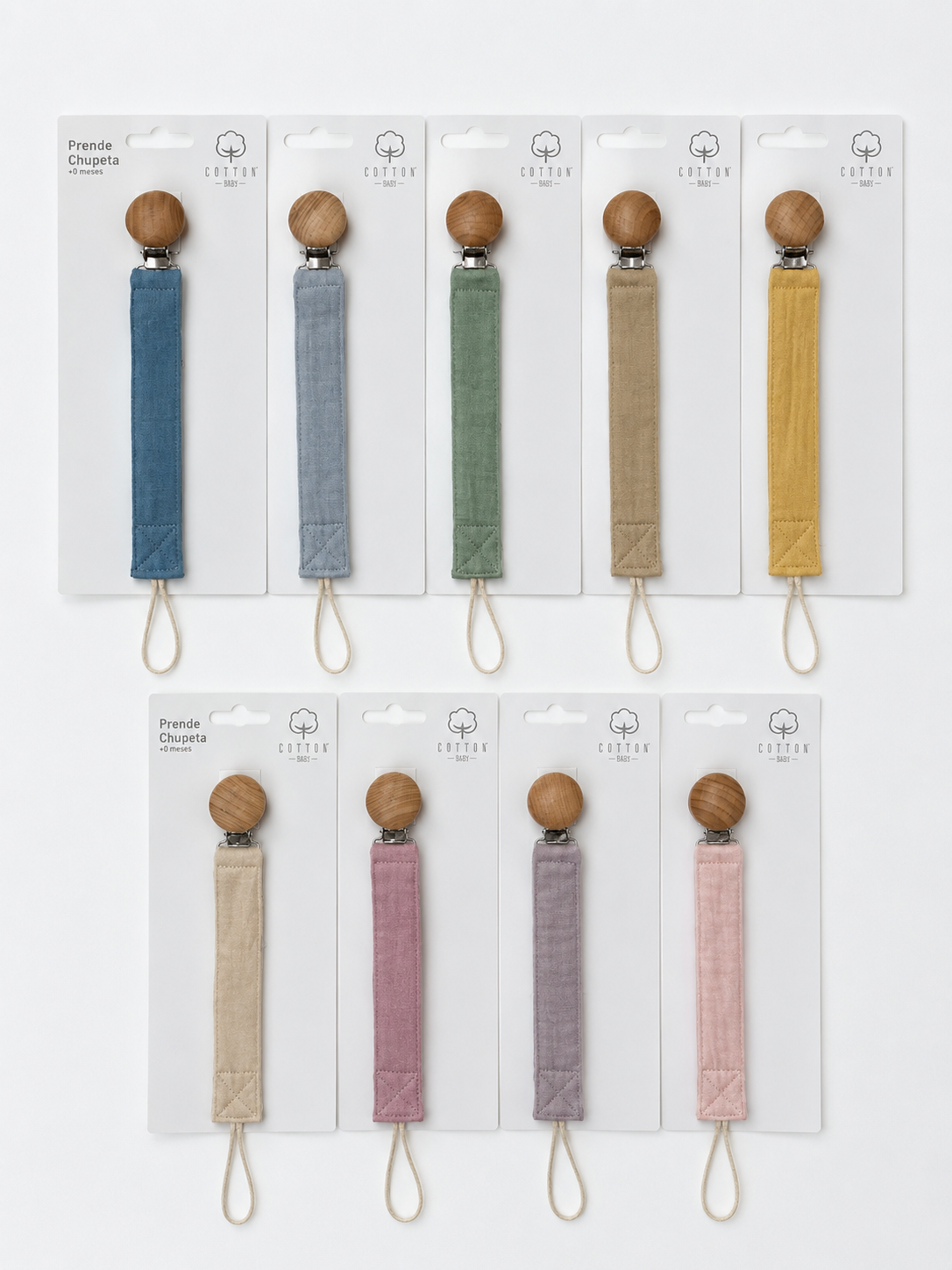 Pacifier holder in organic cotton with anti-loss clip