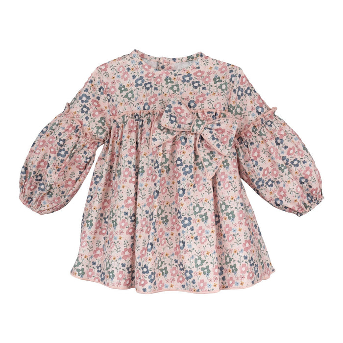 Super Soft Pink Floral Dress with Bow Design