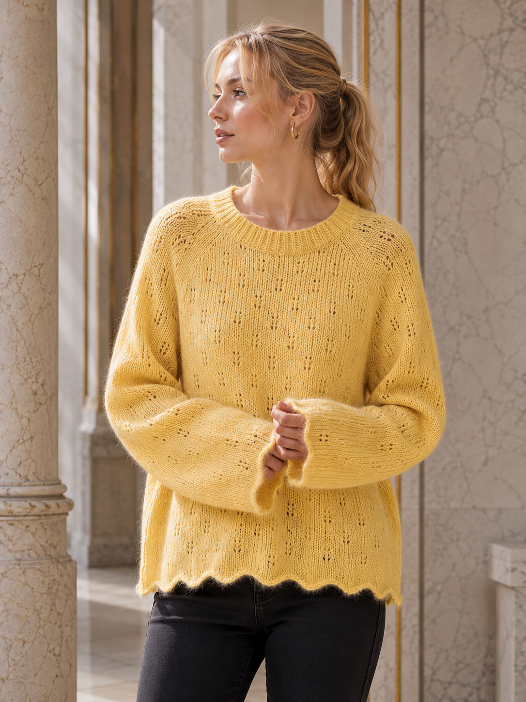 Pointelle Openwork Knitted Jumper