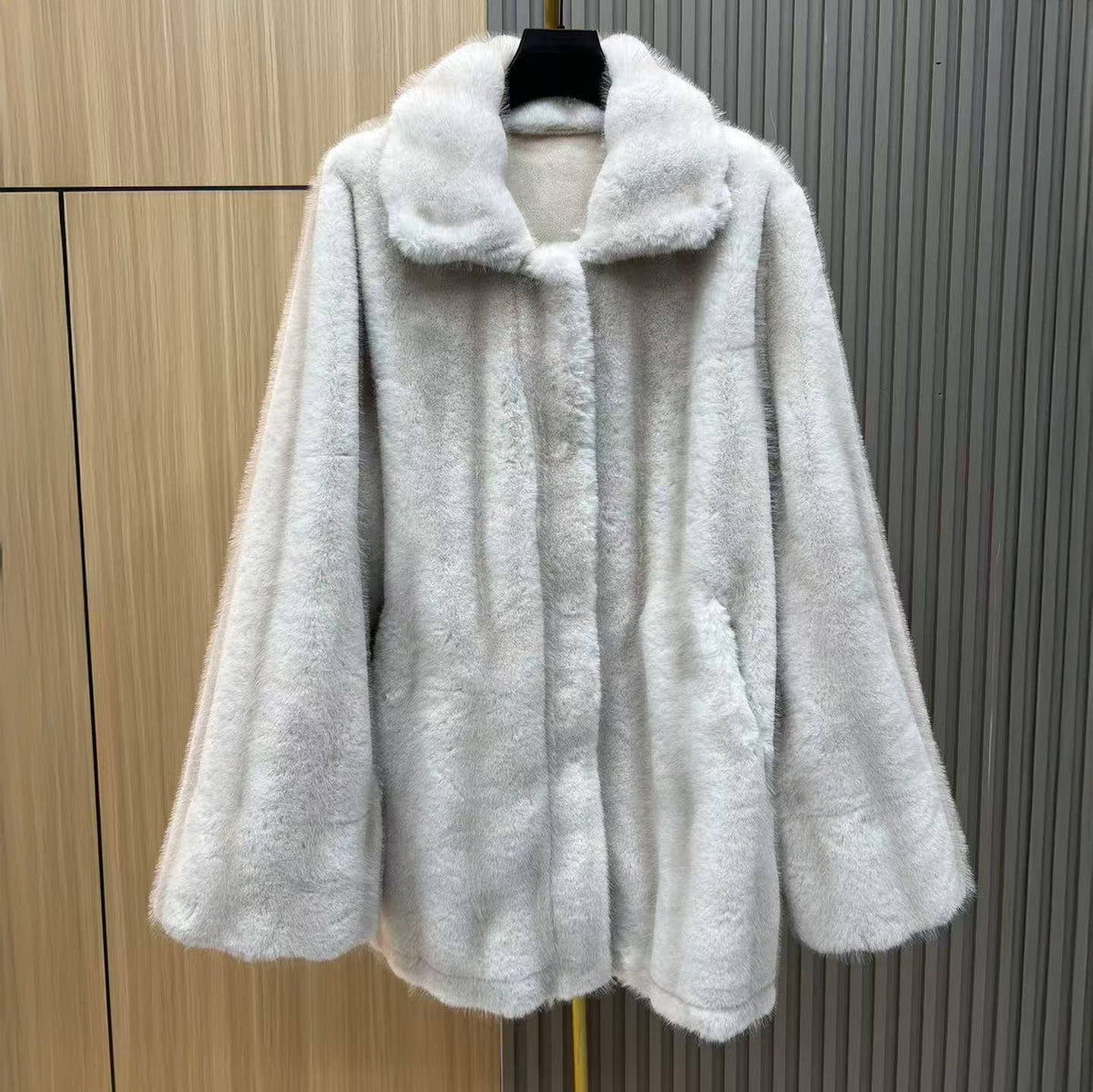 Cream Soft Plush Winter Coat with Collar