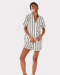 Organic Cotton Navy & Cream Stripe Print