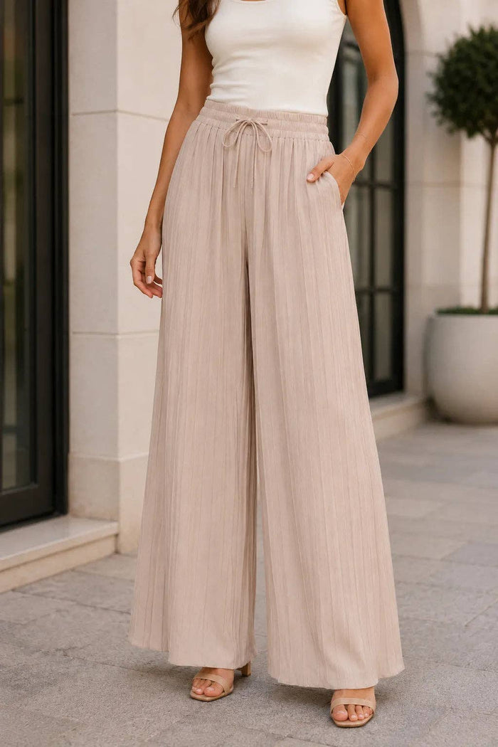 Italian Womens Pleated Wide Leg Linen Blend Trousers