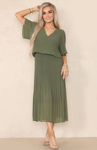 Plain Plisse Pleated Layered Maxi Dress