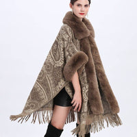 Luxurious Paisley Cape with Faux Fur Collar and Cuffs