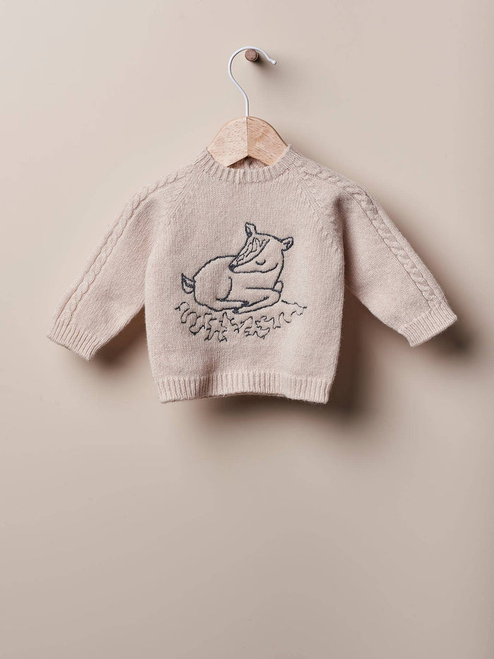 Sustainably Made Cashmere and Merino Wool - Embroidered sweater with a deer motif