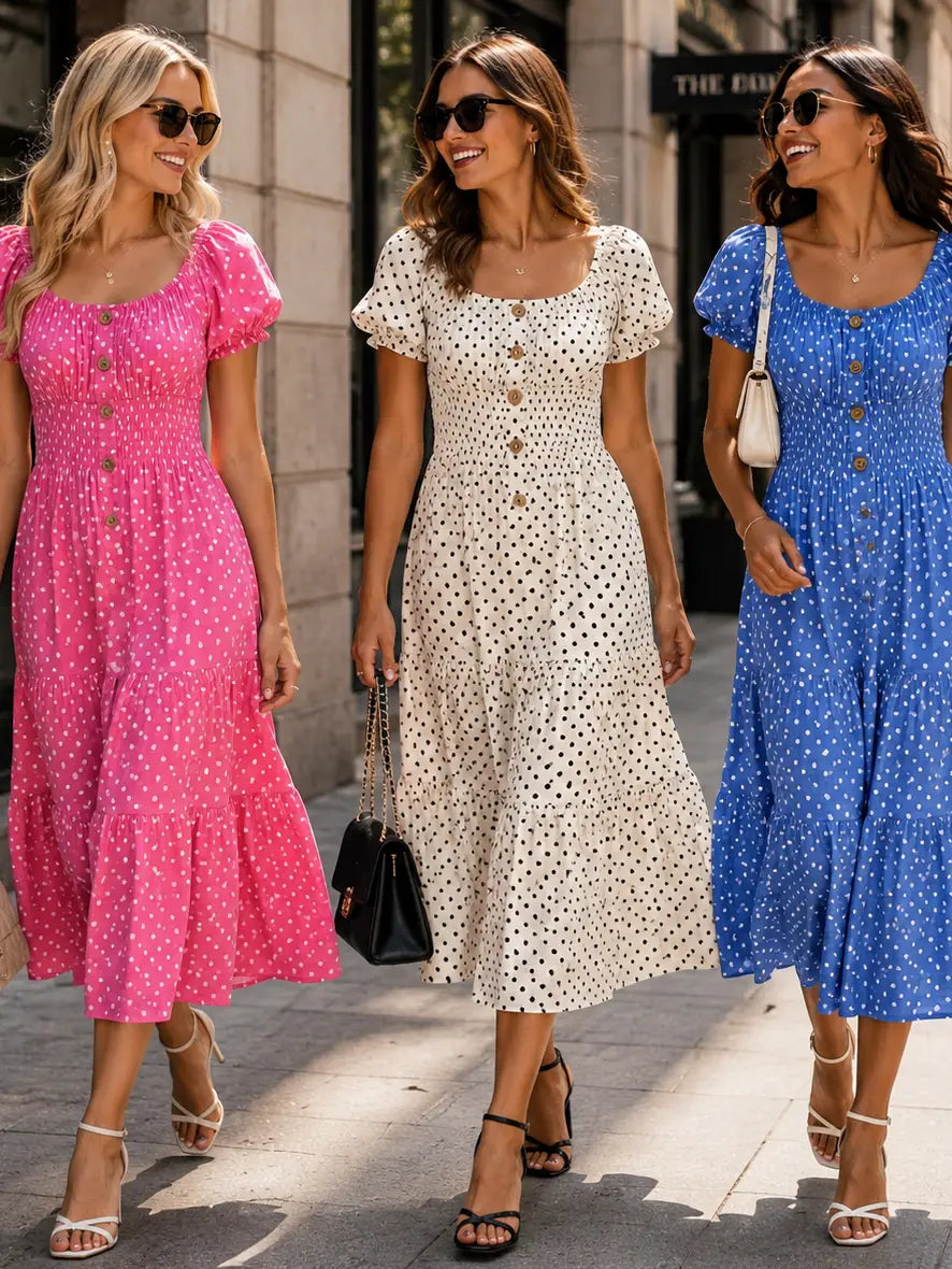 Priya Polka Dot Midi Bardot Dress