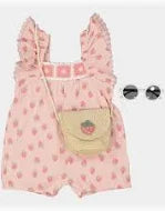Three Piece Strawberry Romper, Sunglasses & Straw Bag